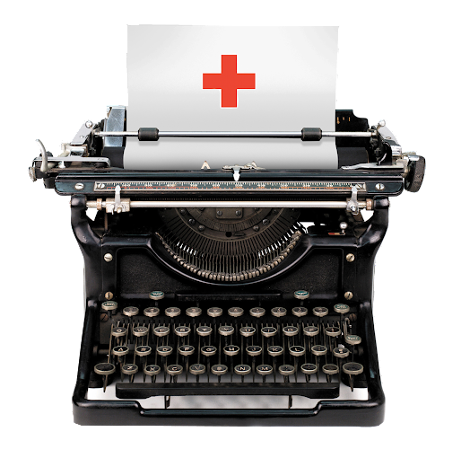 A close up of a typewriter for script writing. like the red and blue pills, ready to work in emergency from Script E.R.Picture